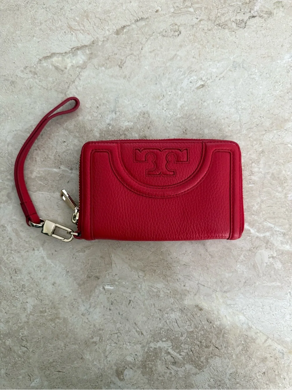 Tory Burch Red Leather Wristlet Clutch